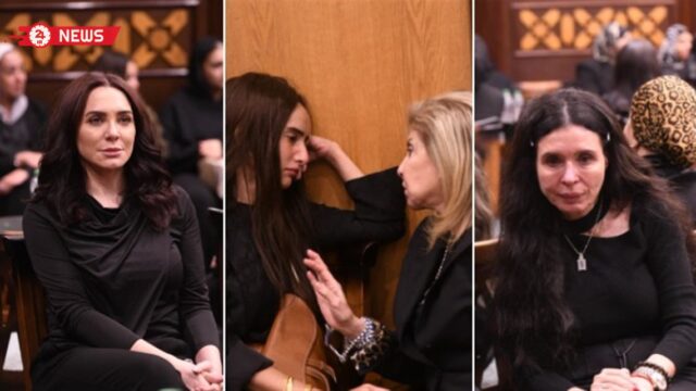 زينة ودينا وسلاف فواخرجي وحمزة العيلي في عزاء شقيقة هالة سرحان